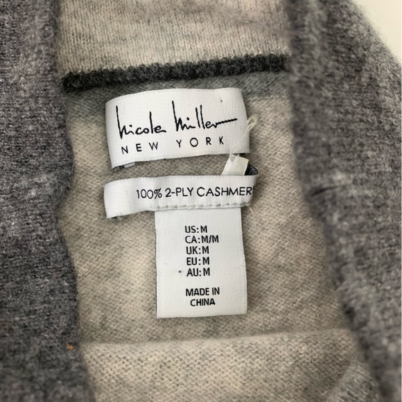 Nicole Miller Cashmere Sweater Gray Checkered Squares Sz Medium Mock Neck Soft - Picture 7 of 10